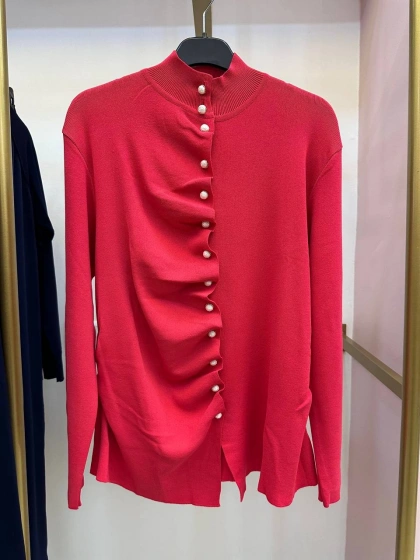 Ghisa 26KOBHRK3294 Kırmızı Düğme Detaylı Hırka