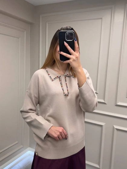 Ghisa 26KOBTNK4144 Kum Yakası Taşlı Tunik