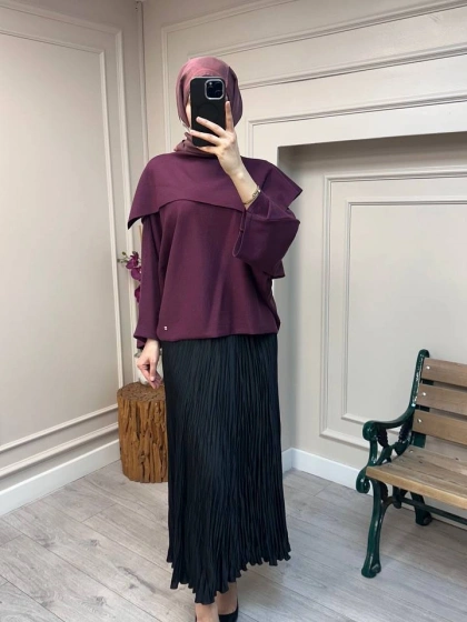 Ghisa 26KOBTNK4194 Mürdüm Asimetrik Geniş Yaka Tunik