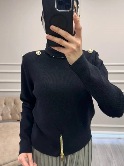 Ghisa 26KOBTNK4863 Siyah Vatkalı Kısa Tunik