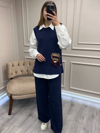 Ghisa 26KOBYLK3291 Lacivert Nakış Detaylı Yelek