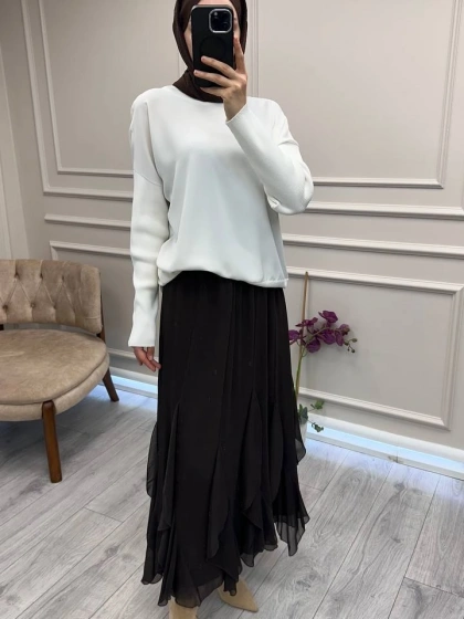 Ghisa 26KÖRBLZ4907 Ekru Önü Şifon Kumaş Detaylı Bluz