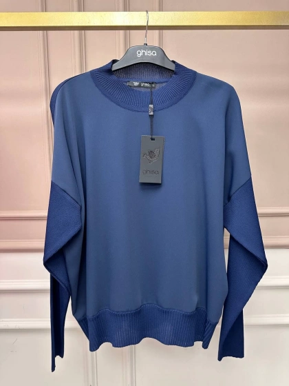 Ghisa 26KÖRBLZ4907 Lacivert Önü Şifon Kumaş Detaylı Bluz