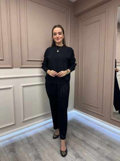 Ghisa 26KÖRBLZ4907 Siyah Önü Şifon Kumaş Detaylı Bluz