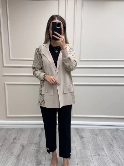 Ghisa 26KÖRCKT3270 Camel Kolları Tül Detaylı Ceket