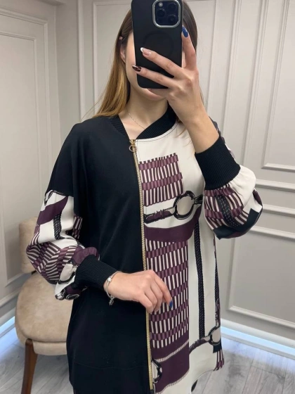 Ghisa 26KÖRTNK4149 Mürdüm Bej Önü Fermuar Detaylı Tunik