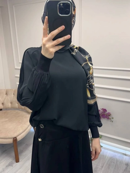 Ghisa 3630T4305 Siyah Kol Kısmı Detaylı Tunik