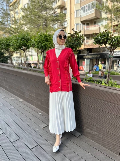 Ghisa 4KOBHRK3567 Coral Triko Fırfırlı Hırka