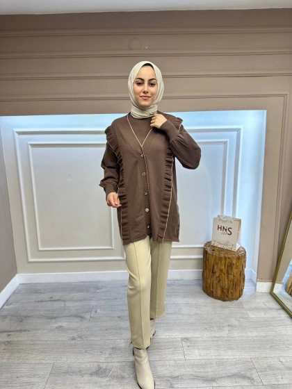 Ghisa 4KOBHRK3567 Kahve Triko Fırfırlı Hırka