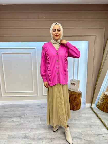 Ghisa 4KOBHRK3567 Pembe Triko Fırfırlı Hırka