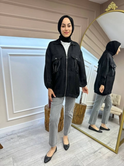 Ghisa 4YGSCKT3418 Siyah Cep Detaylı Ceket