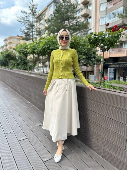 Ghisa 4YGSETK5257 Bej Düğme Detaylı Etek