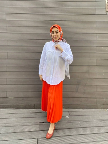 Ghisa 4YGSTNK4500 Beyaz Püskül Detaylı Tunik