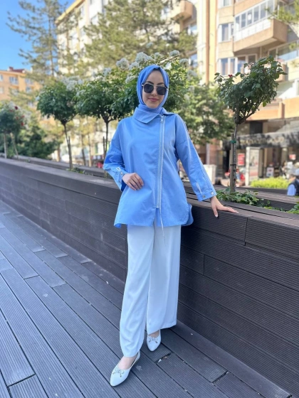 Ghisa 4YGSTNK4527 Mavi Fermuar Detaylı Gömlek