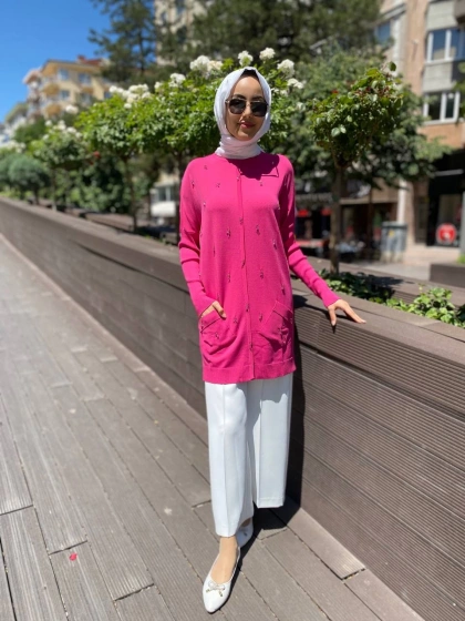 Ghisa 4YOBTNK4227 Fuşya Damla Taş Detaylı Tunik