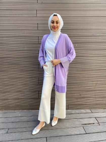 Ghisa 4YÖRHRK3620 Lila Yanları Düğmeli Hırka