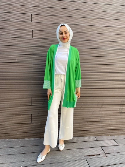 Ghisa 4YÖRHRK3620 Yeşil Yanları Düğmeli Hırka