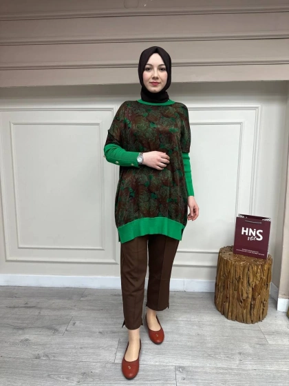 Ghisa 4YÖRTNK4583 Yeşil Düğme Detaylı Tunik