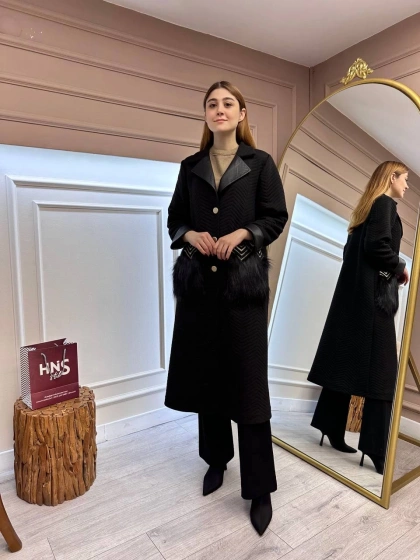 Ghisa 5KGSKBN6522 Siyah Cep Detaylı Kaban