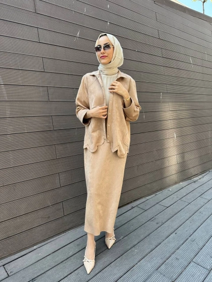 Ghisa 5KGSTKM3917 Camel Süet Etekli İkili Takım