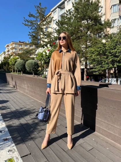 Ghisa 5KGSTKM3964 Camel Detaylı İkili Takım