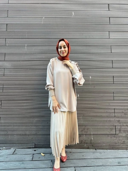 Ghisa 5KGSTNK4481 Bej Kolları Fırfırlı Tunik