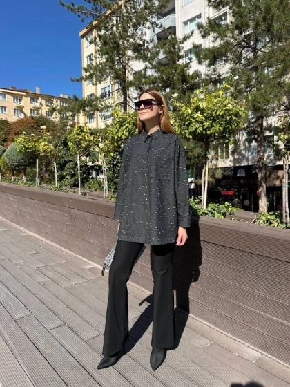 Ghisa 5KGSTNK4704 Siyah Zımba Detaylı Tunik