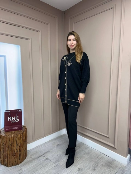 Ghisa 5KOBHRK3698 Siyah Broş Detaylı Hırka