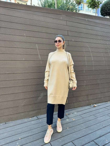 Ghisa 5KOBTNK4391 Camel Yakası Taşlı Triko Tunik