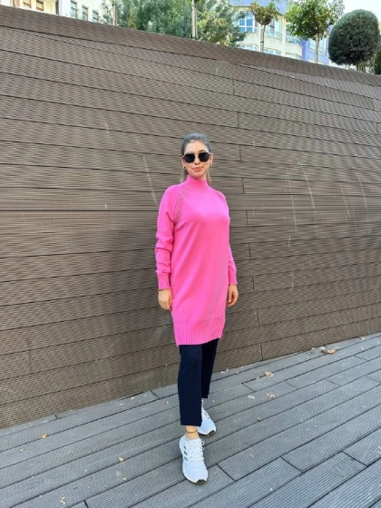 Ghisa 5KOBTNK4391 Pembe Yakası Taşlı Triko Tunik