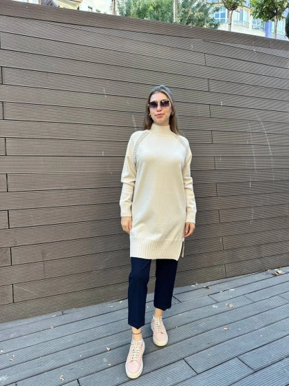 Ghisa 5KOBTNK4391 Taş Yakası Taşlı Triko Tunik