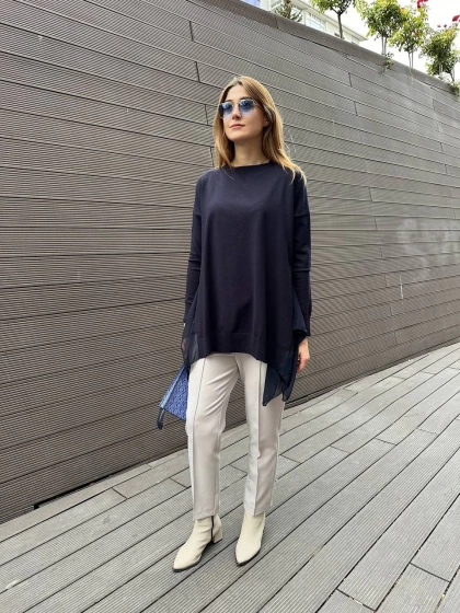 Ghisa 5KOBTNK4436 Lacivert Şifon Kumaş Detaylı Tunik