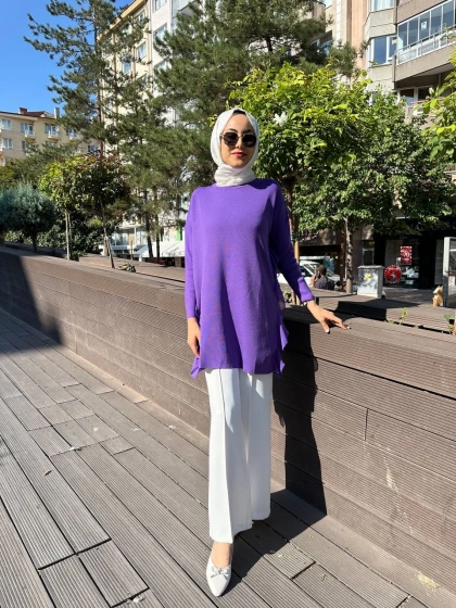Ghisa 5KOBTNK4689 Mor Tül Detaylı Merserize Tunik