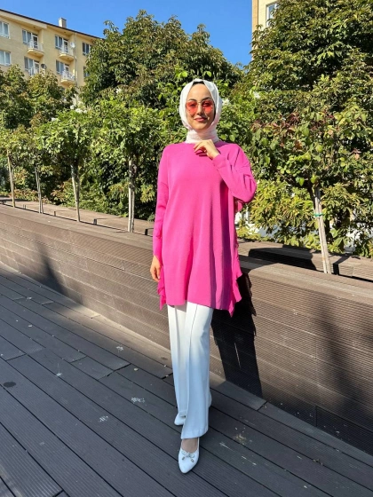 Ghisa 5KOBTNK4689 Pembe Tül Detaylı Merserize Tunik