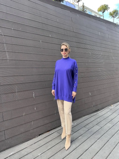 Ghisa 5KOBTNK4803 Mor Kol Detaylı Triko Tunik