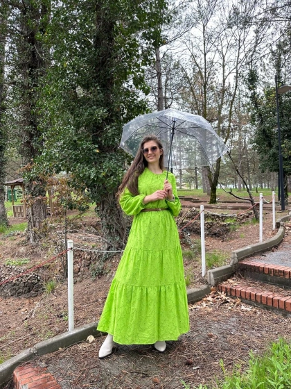 Heddy & Nurcan Çetin 23132 Yağ Yeşili Elbise