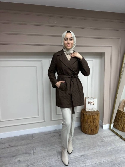 Heddy & Nurcan Çetin 24704 Kahve Bağlamalı Kısa Ceket