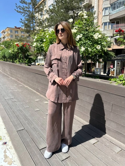 Hilay HLY0125Y101.002 Kahverengi New Melina Pantolonlu Takım