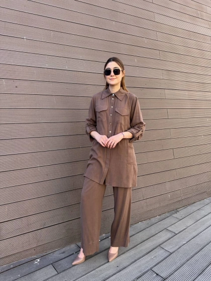 Hilay HLY0125Y101.007 Kahverengi Anita Pantolonlu Takım