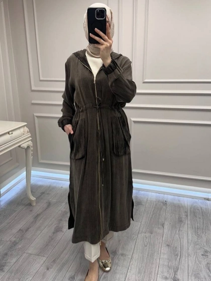 Hilay HLY0126K112.002 Kahve Nevada Jakar Garnili Uzun Kap