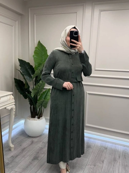 Hilay HLY0126Y104.004 Haki Capri Asimetrik Cepli Uzun Kap