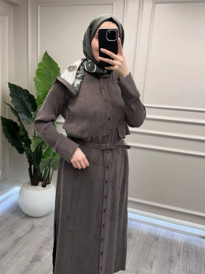 Hilay HLY0126Y104.004 Kahverengi Capri Asimetrik Cepli Uzun Kap