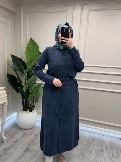 Hilay HLY0126Y104.004 Lacivert Capri Asimetrik Cepli Uzun Kap