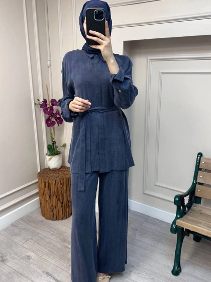 HNS HNS1112 Lacivert Düğme Detaylı İkili Takım