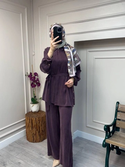 HNS HNS1112 Mürdüm Düğme Detaylı İkili Takım