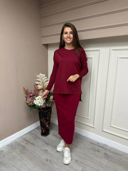 İnvee 5685 Bordo Triko Kalem Etek