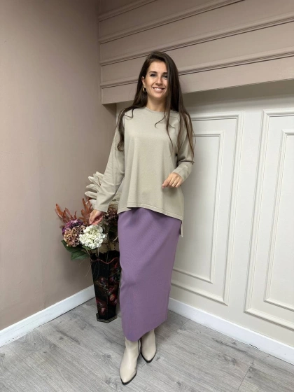 İnvee 5685 Eflatun Triko Kalem Etek