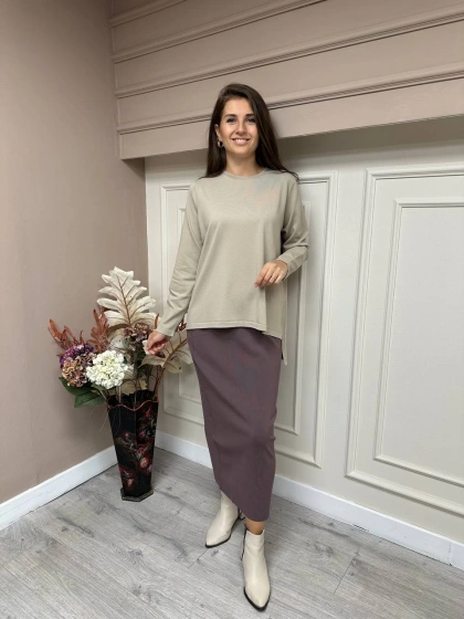 İnvee 5685 Gül Kurusu Triko Kalem Etek