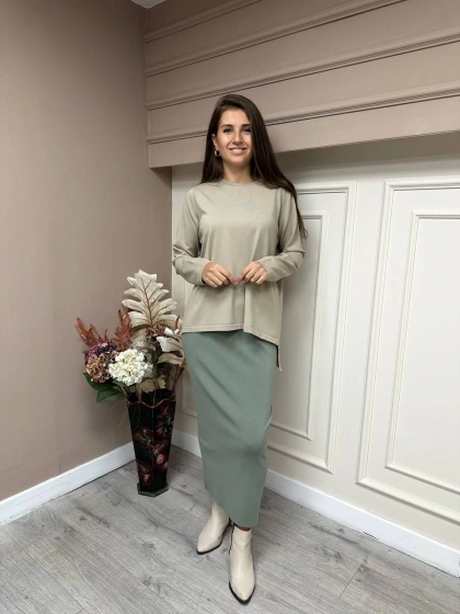 İnvee 5685 Küfrengi Triko Kalem Etek