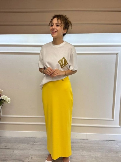 İnvee 5685 Sarı Triko Kalem Etek